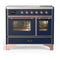 ILVE Majestic III 40-Inch Induction Range with 6 Induction Elements and Triple Glass Door Electric Oven in Mightnight Blue with Copper Trim (UMDIB40NR3MBP)