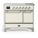 ILVE Majestic III 40-Inch Induction Range with 6 Induction Elements and Solid Door Electric Oven in Antique White with Chrome Trim (UMDIB40QNR3AWC)