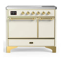 ILVE Majestic III 40-Inch Induction Range with 6 Induction Elements and Solid Door Electric Oven in Antique White with Brass Trim (UMDIB40QNR3AWG)