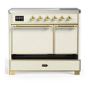 ILVE Majestic III 40-Inch Induction Range with 6 Induction Elements and Solid Door Electric Oven in Antique White with Brass Trim (UMDIB40QNR3AWG)