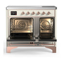 ILVE Majestic III 40-Inch Induction Range with 6 Induction Elements and Solid Door Electric Oven in Antique White with Copper Trim (UMDIB40QNR3AWP)