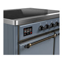 ILVE Majestic III 40-Inch Induction Range with 6 Induction Elements and Solid Door Electric Oven in Blue Grey with Burnished Trim (UMDIB40QNR3BGB)