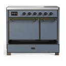ILVE Majestic III 40-Inch Induction Range with 6 Induction Elements and Solid Door Electric Oven in Blue Grey with Burnished Trim (UMDIB40QNR3BGB)