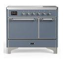 ILVE Majestic III 40-Inch Induction Range with 6 Induction Elements and Solid Door Electric Oven in Blue Grey with Chrome Trim (UMDIB40QNR3BGC)