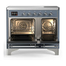ILVE Majestic III 40-Inch Induction Range with 6 Induction Elements and Solid Door Electric Oven in Blue Grey with Chrome Trim (UMDIB40QNR3BGC)