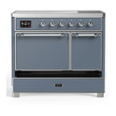 ILVE Majestic III 40-Inch Induction Range with 6 Induction Elements and Solid Door Electric Oven in Blue Grey with Chrome Trim (UMDIB40QNR3BGC)