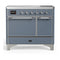 ILVE Majestic III 40-Inch Induction Range with 6 Induction Elements and Solid Door Electric Oven in Blue Grey with Chrome Trim (UMDIB40QNR3BGC)