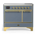 ILVE Majestic III 40-Inch Induction Range with 6 Induction Elements and Solid Door Electric Oven in Blue Grey with Brass Trim (UMDIB40QNR3BGG)