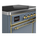 ILVE Majestic III 40-Inch Induction Range with 6 Induction Elements and Solid Door Electric Oven in Blue Grey with Brass Trim (UMDIB40QNR3BGG)