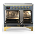 ILVE Majestic III 40-Inch Induction Range with 6 Induction Elements and Solid Door Electric Oven in Blue Grey with Brass Trim (UMDIB40QNR3BGG)