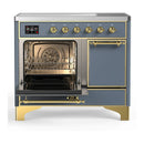 ILVE Majestic III 40-Inch Induction Range with 6 Induction Elements and Solid Door Electric Oven in Blue Grey with Brass Trim (UMDIB40QNR3BGG)