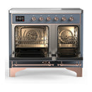 ILVE Majestic III 40-Inch Induction Range with 6 Induction Elements and Solid Door Electric Oven in Blue Grey with Copper Trim (UMDIB40QNR3BGP)