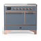ILVE Majestic III 40-Inch Induction Range with 6 Induction Elements and Solid Door Electric Oven in Blue Grey with Copper Trim (UMDIB40QNR3BGP)