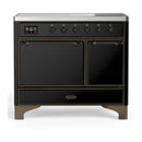 ILVE Majestic III 40-Inch Induction Range with 6 Induction Elements and Solid Door Electric Oven in Glossy Black with Burnished Trim (UMDIB40QNR3BKB)