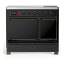 ILVE Majestic III 40-Inch Induction Range with 6 Induction Elements and Solid Door Electric Oven in Glossy Black with Burnished Trim (UMDIB40QNR3BKB)