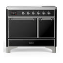 ILVE Majestic III 40-Inch Induction Range with 6 Induction Elements and Solid Door Electric Oven in Glossy Black with Chrome Trim (UMDIB40QNR3BKC)