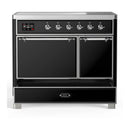 ILVE Majestic III 40-Inch Induction Range with 6 Induction Elements and Solid Door Electric Oven in Glossy Black with Chrome Trim (UMDIB40QNR3BKC)
