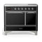 ILVE Majestic III 40-Inch Induction Range with 6 Induction Elements and Solid Door Electric Oven in Glossy Black with Chrome Trim (UMDIB40QNR3BKC)