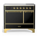 ILVE Majestic III 40-Inch Induction Range with 6 Induction Elements and Solid Door Electric Oven in Glossy Black with Brass Trim (UMDIB40QNR3BKG)