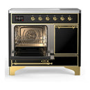 ILVE Majestic III 40-Inch Induction Range with 6 Induction Elements and Solid Door Electric Oven in Glossy Black with Brass Trim (UMDIB40QNR3BKG)