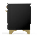 ILVE Majestic III 40-Inch Induction Range with 6 Induction Elements and Solid Door Electric Oven in Glossy Black with Brass Trim (UMDIB40QNR3BKG)