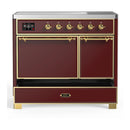 ILVE Majestic III 40-Inch Induction Range with 6 Induction Elements and Solid Door Electric Oven in Burgundy with Brass Trim (UMDIB40QNR3BUG)