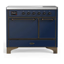 ILVE Majestic III 40-Inch Induction Range with 6 Induction Elements and Solid Door Electric Oven in Mightnight Blue with Burnished Trim (UMDIB40QNR3MBB)