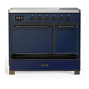 ILVE Majestic III 40-Inch Induction Range with 6 Induction Elements and Solid Door Electric Oven in Mightnight Blue with Burnished Trim (UMDIB40QNR3MBB)