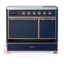 ILVE Majestic III 40-Inch Induction Range with 6 Induction Elements and Solid Door Electric Oven in Mightnight Blue with Copper Trim (UMDIB40QNR3MBP)