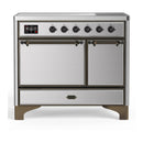 ILVE Majestic III 40-Inch Induction Range with 6 Induction Elements and Solid Door Electric Oven in Stainless Steel with Burnished Trim (UMDIB40QNR3SSB)