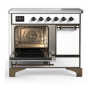 ILVE Majestic III 40-Inch Induction Range with 6 Induction Elements and Solid Door Electric Oven in White with Burnished Trim (UMDIB40QNR3WHB)