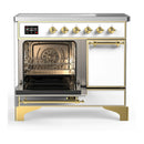 ILVE Majestic III 40-Inch Induction Range with 6 Induction Elements and Solid Door Electric Oven in White with Brass Trim (UMDIB40QNR3WHG)