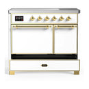 ILVE Majestic III 40-Inch Induction Range with 6 Induction Elements and Solid Door Electric Oven in White with Brass Trim (UMDIB40QNR3WHG)