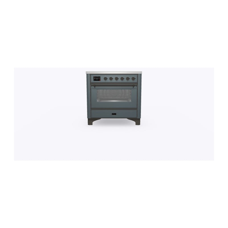 ILVE 36-Inch Majestic II Series Freestanding Electric Single Windowed Oven Range with 5 Elements in Blue Grey with Bronze Trim (UMI09NS3BGB)