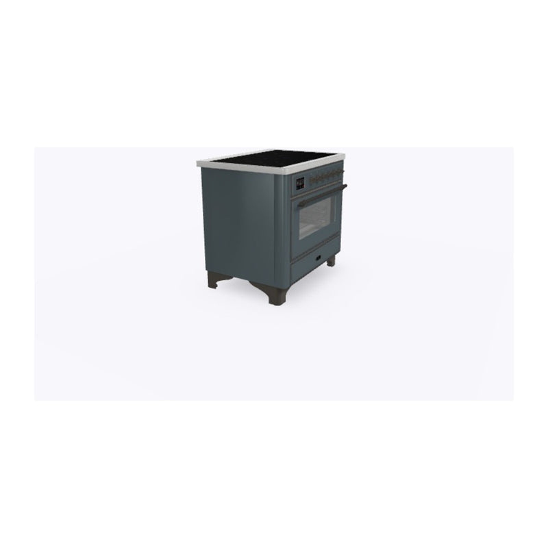 ILVE 36-Inch Majestic II Series Freestanding Electric Single Windowed Oven Range with 5 Elements in Blue Grey with Bronze Trim (UMI09NS3BGB)