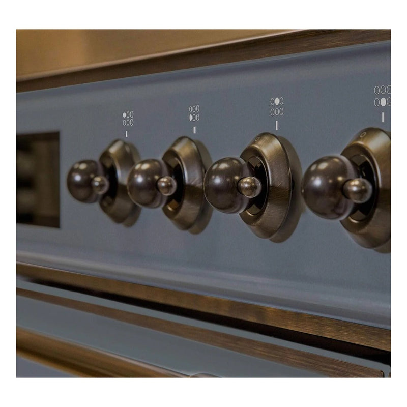 ILVE 36-Inch Majestic II Series Freestanding Electric Single Windowed Oven Range with 5 Elements in Blue Grey with Bronze Trim (UMI09NS3BGB)