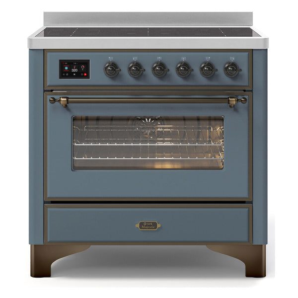 ILVE 36-Inch Majestic II Series Freestanding Electric Single Windowed Oven Range with 5 Elements in Blue Grey with Bronze Trim (UMI09NS3BGB)