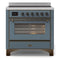 ILVE 36-Inch Majestic II Series Freestanding Electric Single Windowed Oven Range with 5 Elements in Blue Grey with Bronze Trim (UMI09NS3BGB)