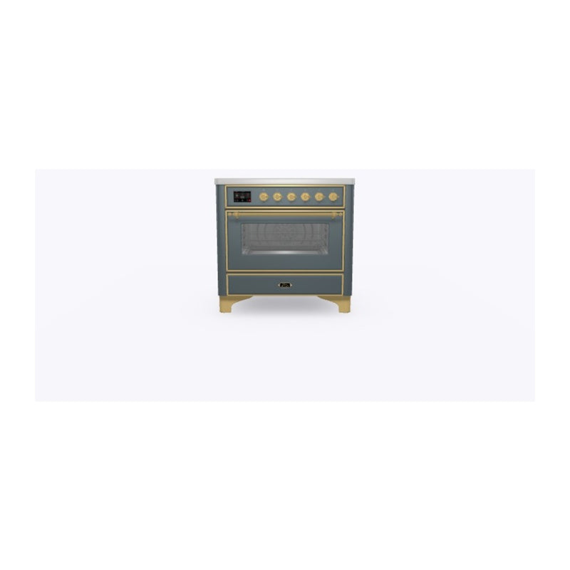 ILVE 36-Inch Majestic II Series Freestanding Electric Single Windowed Oven Range with 5 Elements in Blue Grey with Brass Trim (UMI09NS3BGG)