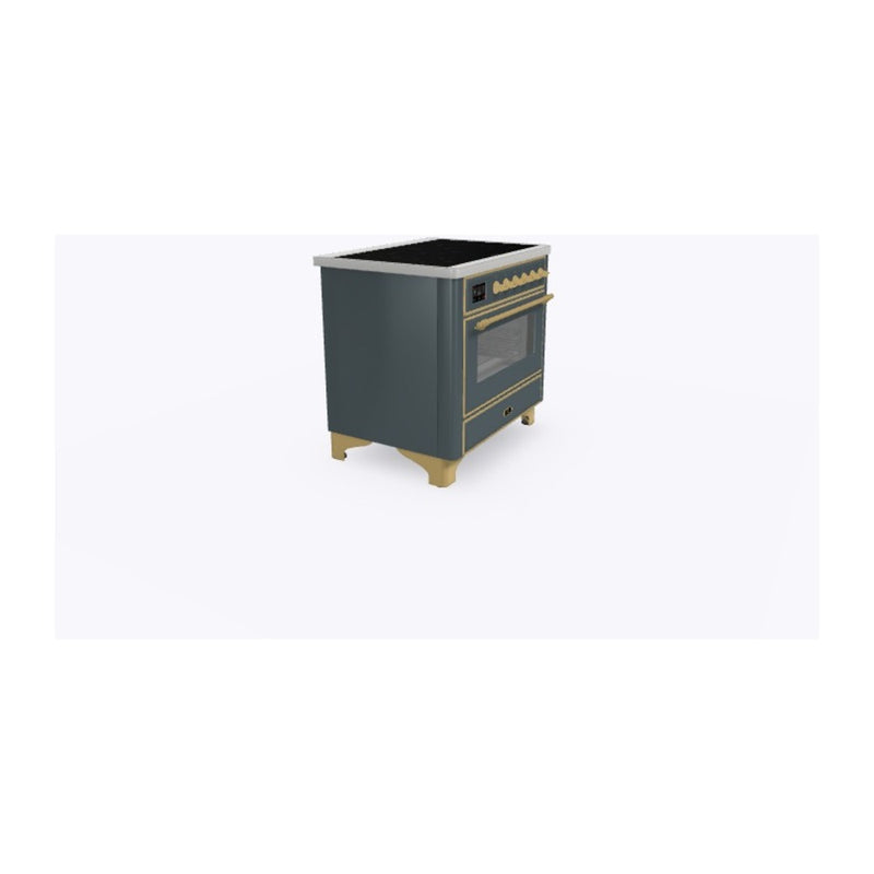 ILVE 36-Inch Majestic II Series Freestanding Electric Single Windowed Oven Range with 5 Elements in Blue Grey with Brass Trim (UMI09NS3BGG)