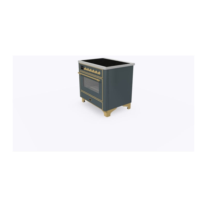 ILVE 36-Inch Majestic II Series Freestanding Electric Single Windowed Oven Range with 5 Elements in Blue Grey with Brass Trim (UMI09NS3BGG)