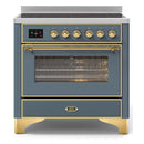 ILVE 36-Inch Majestic II Series Freestanding Electric Single Windowed Oven Range with 5 Elements in Blue Grey with Brass Trim (UMI09NS3BGG)