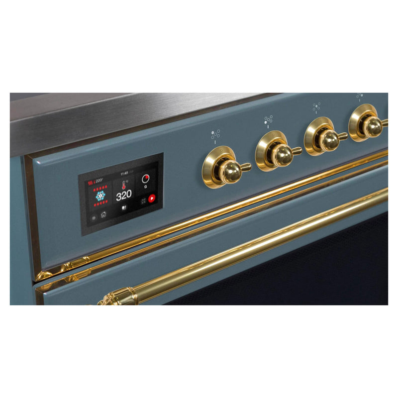 ILVE 36-Inch Majestic II Series Freestanding Electric Single Windowed Oven Range with 5 Elements in Blue Grey with Brass Trim (UMI09NS3BGG)