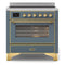 ILVE 36-Inch Majestic II Series Freestanding Electric Single Windowed Oven Range with 5 Elements in Blue Grey with Brass Trim (UMI09NS3BGG)