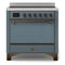 ILVE 36-Inch Majestic II Series Freestanding Electric Single Solid Door Oven Range with 5 Elements in Blue Grey with Bronze Trim (UMI09QNS3BGB)