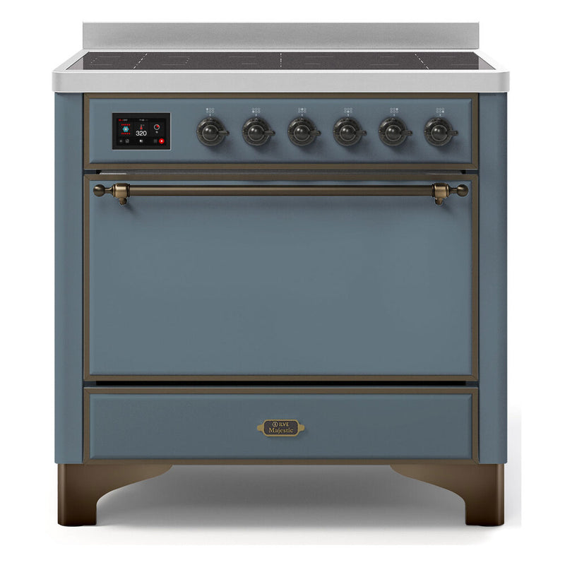 ILVE 36-Inch Majestic II Series Freestanding Electric Single Solid Door Oven Range with 5 Elements in Blue Grey with Bronze Trim (UMI09QNS3BGB)