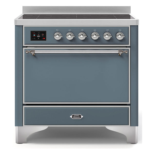 ILVE 36-Inch Majestic II Series Freestanding Electric Single Solid Door Oven Range with 5 Elements in Blue Grey with Chrome Trim (UMI09QNS3BGC)