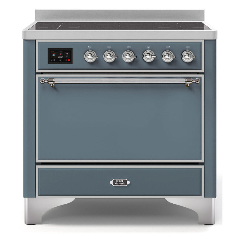 ILVE 36-Inch Majestic II Series Freestanding Electric Single Solid Door Oven Range with 5 Elements in Blue Grey with Chrome Trim (UMI09QNS3BGC)