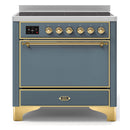 ILVE 36-Inch Majestic II Series Freestanding Electric Single Solid Door Oven Range with 5 Elements in Blue Grey with Brass Trim (UMI09QNS3BGG)