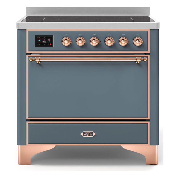 ILVE 36-Inch Majestic II Series Freestanding Electric Single Solid Door Oven Range with 5 Elements in Blue Grey with Copper Trim (UMI09QNS3BGP)